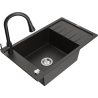 Mexen Elias fregadero de granito de 1 seno con escurridor y grifo de cocina Elia, negro/dorado metálico - 6511-75-670101-70