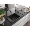 Mexen Elias Granitspüle 1-beckig mit Abtropffläche und Küchenarmatur Elia, Schwarz/Gold Metallic - 6511-75-670101-70-B