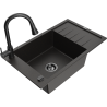 Mexen Elias fregadero de granito de 1 cubeta con escurridor y grifo de cocina Elia, negro/dorado metálico - 6511-75-670101-70-B