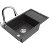 Mexen Elias Granitspüle 1-beckig mit Abtropffläche und Küchenarmatur Elia, schwarz gesprenkelt - 6511-76-670101-00