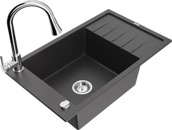 Mexen Elias fregadero de granito de 1 seno con escurridor y grifo de cocina Elia, negro moteado - 6511-76-670101-00