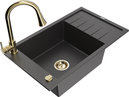 Mexen Elias fregadero de granito de 1 cubeta con escurridor y grifo de cocina Elia, negro moteado - 6511-76-670101-50