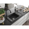 Mexen Elias fregadero de granito de 1 lavabo con escurridor y grifo de cocina Elia, negro jaspeado - 6511-76-670101-70