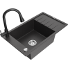 Mexen Elias fregadero de granito de 1 compartimiento con escurridor y grifo de cocina Elia, negro moteado - 6511-76-670101-70