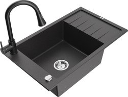 Mexen Elias fregadero de granito de 1 compartimiento con escurridor y grifo de cocina Elia, negro moteado - 6511-76-670101-70