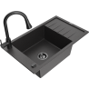 Mexen Elias fregadero de granito de 1 seno con escurridor y grifo de cocina Elia, negro moteado - 6511-76-670101-70-B