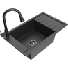 Mexen Elias granitizlietne ar vienu nodalījumu un noteces virsmu, ar virtuves jaucējkrānu Elia, melns raibumains