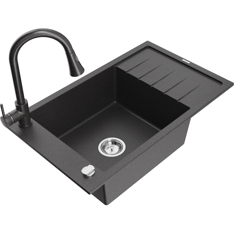 Mexen Elias νεροχύτης γρανίτης με 1 θάλαμο με στραγγιστήρα και μπαταρία