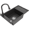 Mexen Elias fregadero de granito de 1 cubeta con escurridor y grifo de cocina Elia, negro moteado - 6511-76-670101-76
