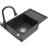 Mexen Elias granitische spoelbak met 1 bak met afdruiprek en keukenmengkraan Elia, zwart gevlekt - 6511-76-670101-76