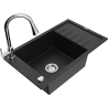 Mexen Elias évier en granit 1 bac avec égouttoir et robinet de cuisine Elia, noir - 6511-77-670101-00