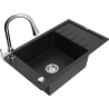 Mexen Elias granite sink, 1-bowl with drainer and Elia kitchen tap, black - 6511-77-670101-00