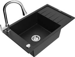 Mexen Elias fregadero de granito de 1 seno con escurridor y grifo de cocina Elia, negro - 6511-77-670101-00