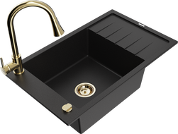 Mexen Elias fregadero de granito de 1 seno con escurridor y grifo de cocina Elia, negro - 6511-77-670101-50