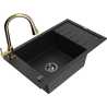 Mexen Elias granite sink 1-bowl with drainer and kitchen tap Elia, black - 6511-77-670101-50-B