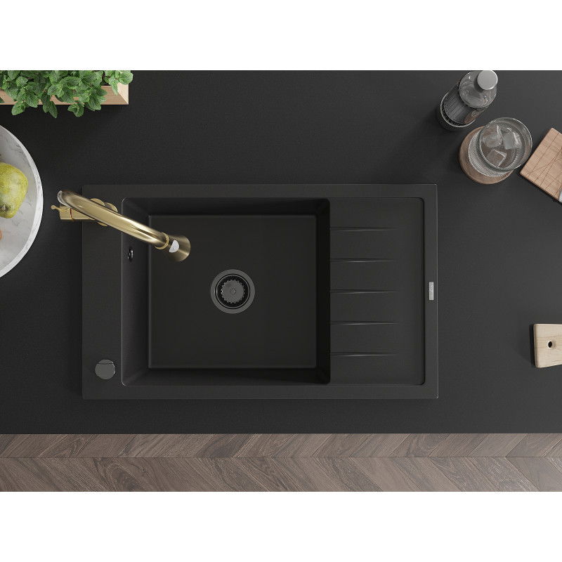 Mexen Elias Granit-Spullsteen mat enger Schoss an enger Kichenkrahn Elia, schwaarz - 6511-77-670101-50-B