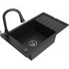 Mexen Elias fregadero de granito 1-cubeta con escurridor y grifo de cocina Elia, negro - 6511-77-670101-70-B