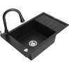 Mexen Elias fregadero de granito de 1 seno con escurridor y grifo de cocina Elia, negro - 6511-77-670101-70