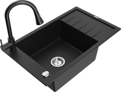 Mexen Elias fregadero de granito de 1 seno con escurridor y grifo de cocina Elia, negro - 6511-77-670101-70
