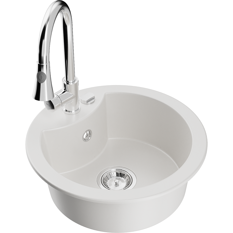 Mexen Diego fregadero de granito de 1 cubeta con grifo de cocina Elia, blanco - 6512-20-670101-00