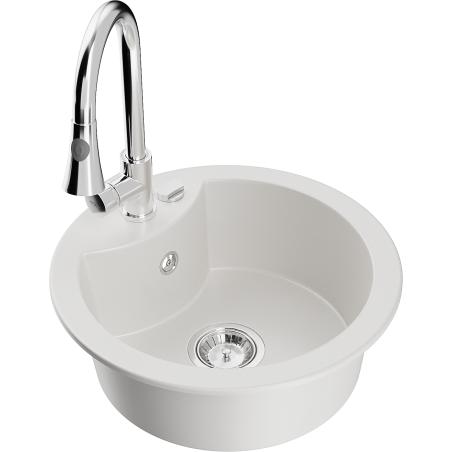 Mexen Diego lava-louça de granito de 1 bacia com torneira de cozinha Elia, branco - 6512-20-670101-00