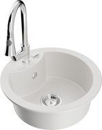 Mexen Diego Granit-Spullsteen duerch 1 d'Kummer mat Kichenbatterie Elia, wäiss - 6512-20-670101-00