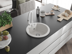 Mexen Diego Granite Sink 1-bowl with Elia Kitchen Tap, White - 6512-20-670101-20