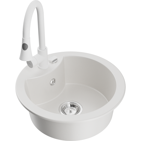 Mexen Diego fregadero de granito de 1 cubeta con grifo de cocina Elia, blanco - 6512-20-670101-20