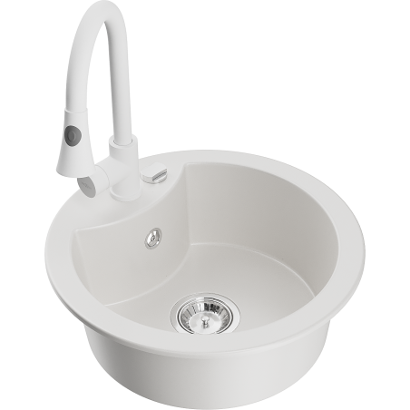 Mexen Diego graniittinen 1-altainen keittiöallas Elia hanalla, valkoinen - 6512-20-670101-20