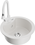 Mexen Diego Granite Sink 1-bowl with Elia Kitchen Tap, White - 6512-20-670101-20
