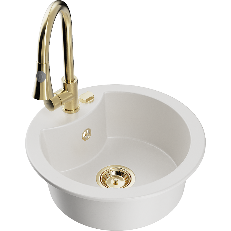 Mexen Diego fregadero de granito de 1 seno con grifo de cocina Elia, blanco - 6512-20-670101-50