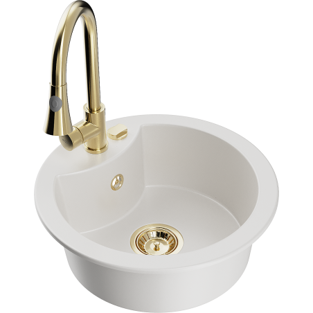 Mexen Diego fregadero de granito de 1 cubeta con grifo de cocina Elia, blanco - 6512-20-670101-50