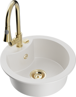 Mexen Diego lavabo in granito 1-vasca con rubinetto da cucina Elia, bianco - 6512-20-670101-50