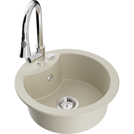 Mexen Diego granite sink 1-bowl with Elia kitchen tap, beige - 6512-69-670101-00