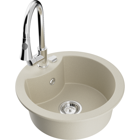 Mexen Diego Granitspüle 1-beckig mit Küchenarmatur Elia, beige - 6512-69-670101-00