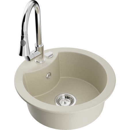 Mexen Diego Granitspüle ein Becken mit Küchenarmatur Elia, beige - 6512-69-670101-00