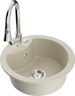 Mexen Diego 1-bowl granite sink with Elia kitchen faucet, beige - 6512-69-670101-00