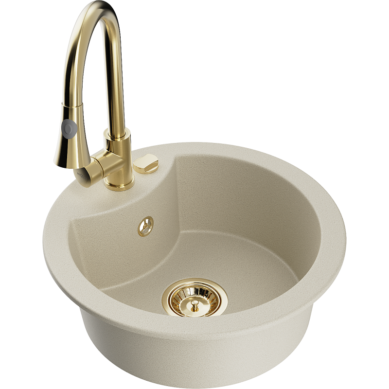 Mexen Diego évier en granit 1 bac avec robinet de cuisine Elia, beige - 6512-69-670101-50