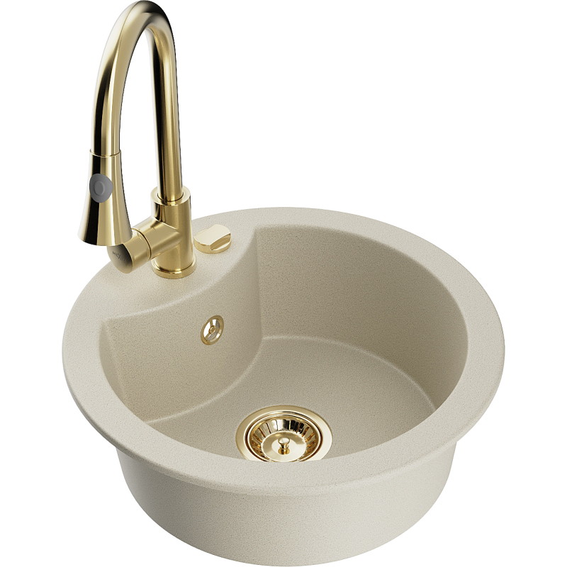 Mexen Diego fregadero de granito de 1 compartimento con grifo de cocina Elia, beige - 6512-69-670101-50