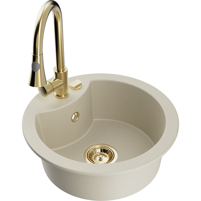 Mexen Diego lava-loiça de granito de 1 bacia com torneira de cozinha Elia, bege - 6512-69-670101-50