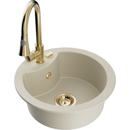 Mexen Diego granieten spoelbak met 1 bak en Elia keukenkraan, beige - 6512-69-670101-50
