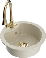 Mexen Diego granite kitchen sink 1-bowl with Elia kitchen faucet, beige - 6512-69-670101-50