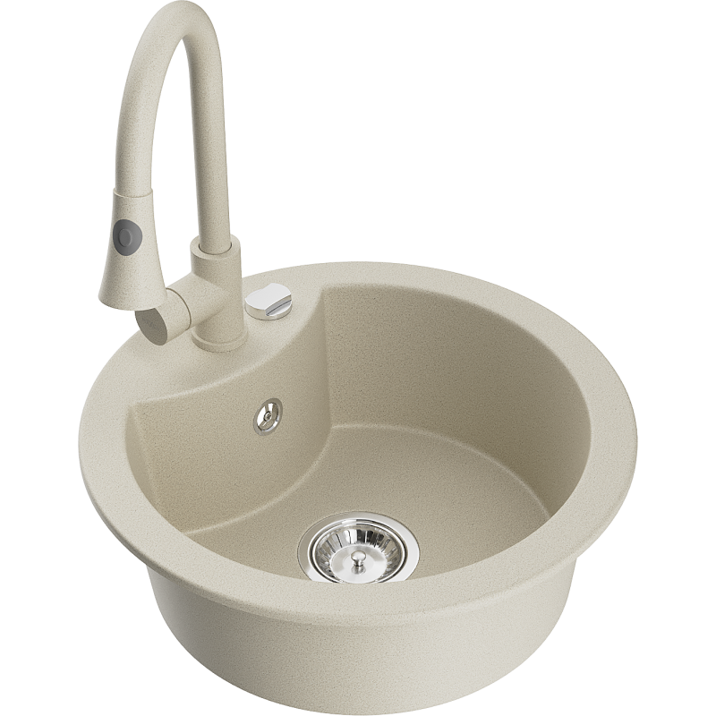 Mexen Diego évier en granit 1 bac avec robinet de cuisine Elia, beige - 6512-69-670101-69