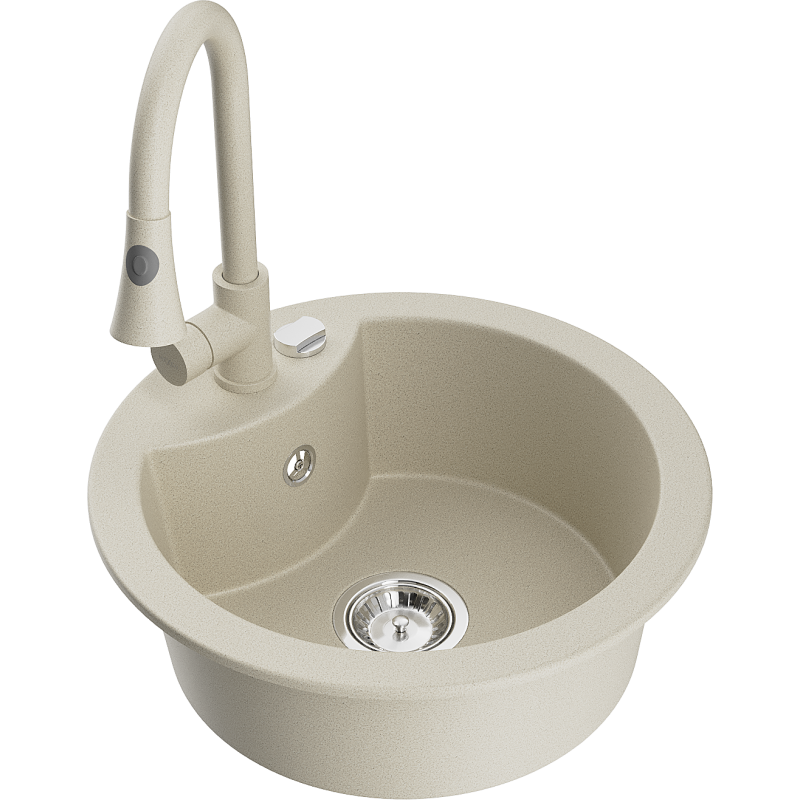 Mexen Diego fregadero de granito de 1 cubeta con grifo de cocina Elia, beige - 6512-69-670101-69