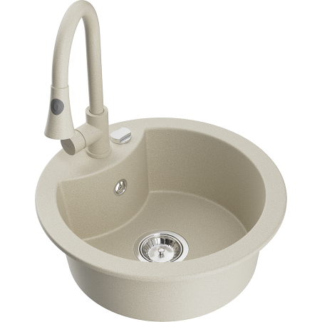 Mexen Diego évier en granit 1 bac avec robinet de cuisine Elia, beige - 6512-69-670101-69