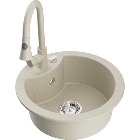 Mexen Diego Granitspüle ein Becken mit Küchenarmatur Elia, beige - 6512-69-670101-69
