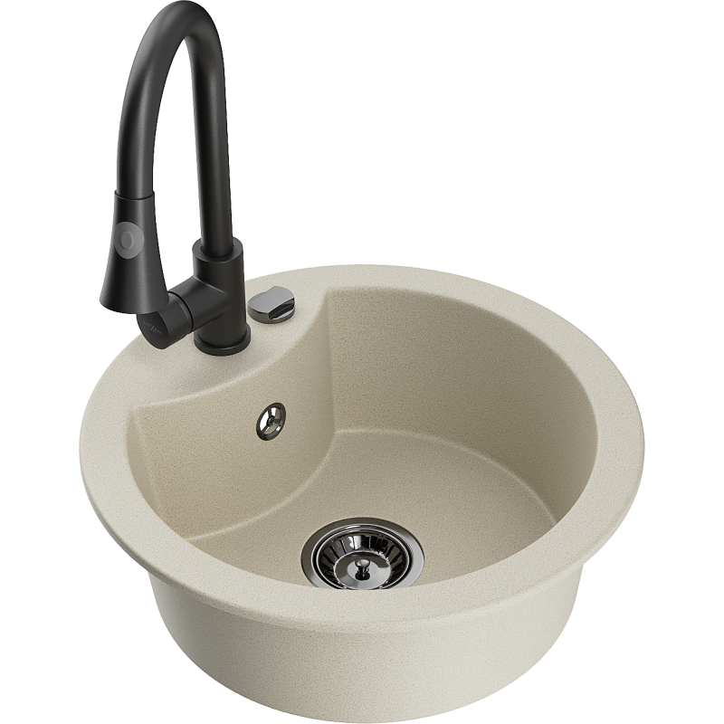 Mexen Diego fregadero de granito de 1 cubeta con grifo de cocina Elia, beige - 6512-69-670101-70