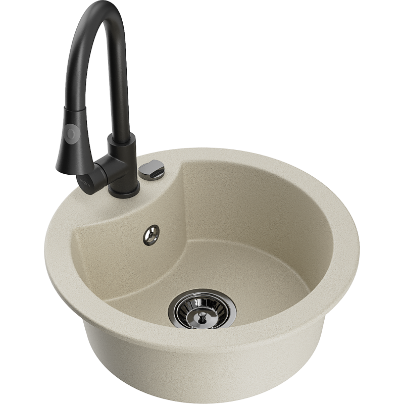 Mexen Diego granieten spoelbak 1-komers met keukenkraan Elia, beige - 6512-69-670101-70