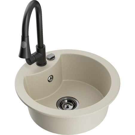 Mexen Diego 1-bowl granite sink with Elia kitchen tap, beige - 6512-69-670101-70