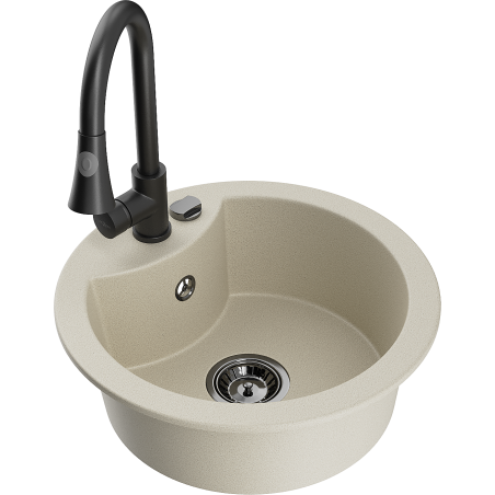 Mexen Diego fregadero de granito de 1 seno con grifo de cocina Elia, beige - 6512-69-670101-70